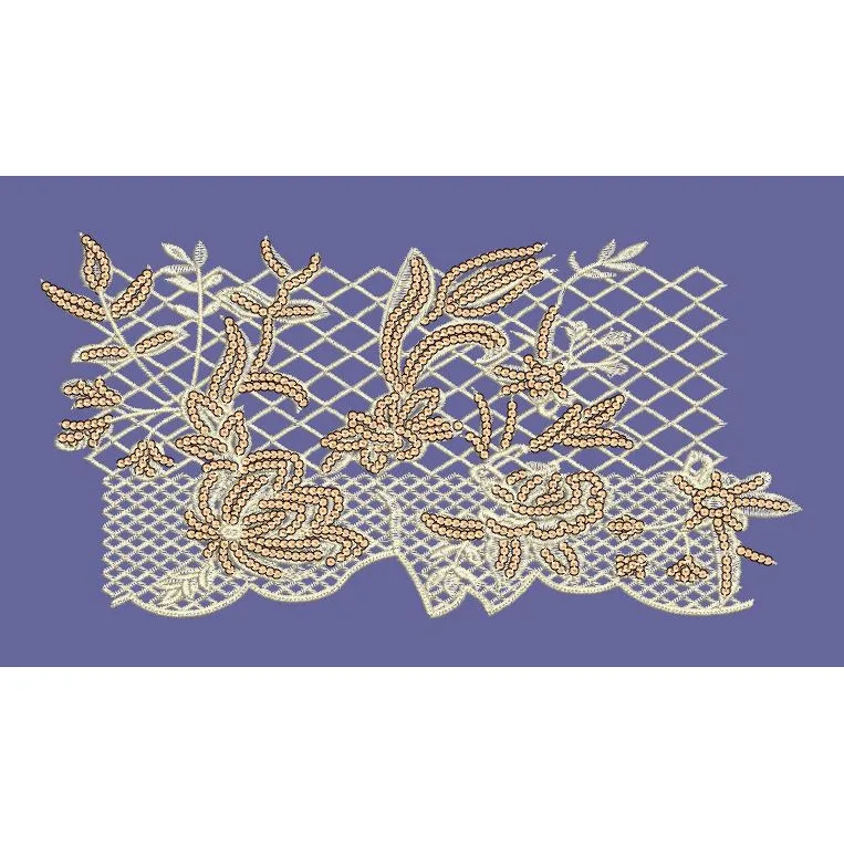 Floral Lace Sequin Border Embroidery Design