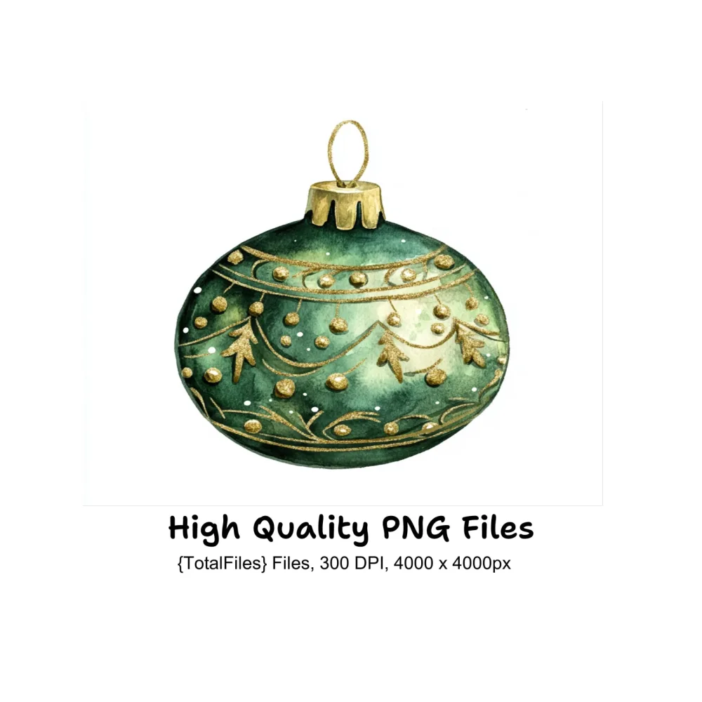 Green Christmas Ornaments Clipart Bundle