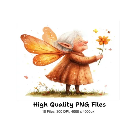 Cute Old Lady Fairy Character Clipart Bundle