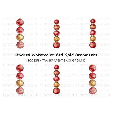 Red and Gold Christmas Ornaments Clipart Bundle