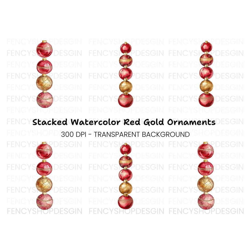 Red and Gold Christmas Ornaments Clipart Bundle