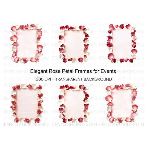Rose Petal and Bud Frames Clipart Bundle