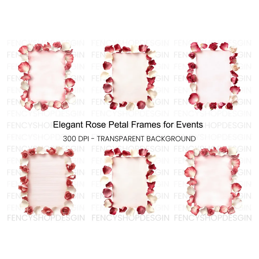 Rose Petal and Bud Frames Clipart Bundle