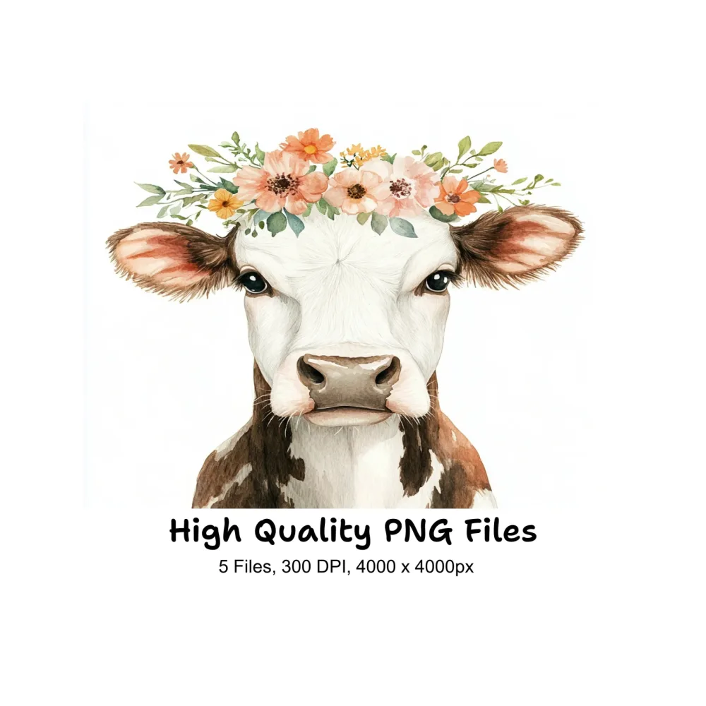 Cute Floral Cow Head Clipart Bundle