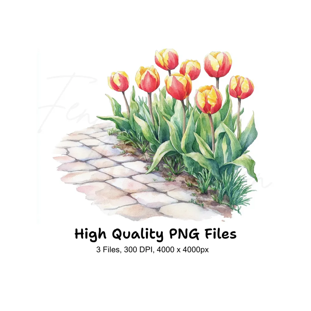 Red and Yellow Tulip Path Clipart Bundle