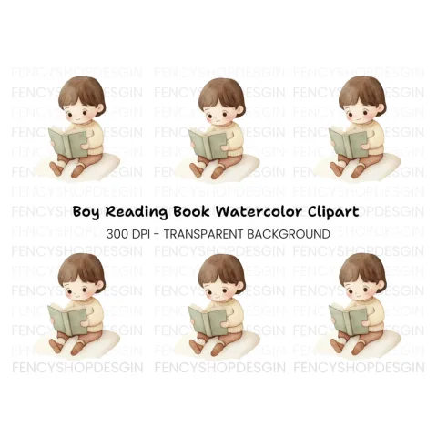 Little Boy Reading Book Clipart Bundle