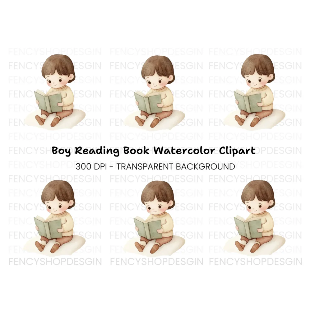 Little Boy Reading Book Clipart Bundle