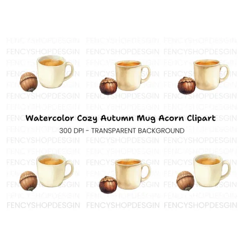 Autumn Coffee and Acorn Clipart Bundle