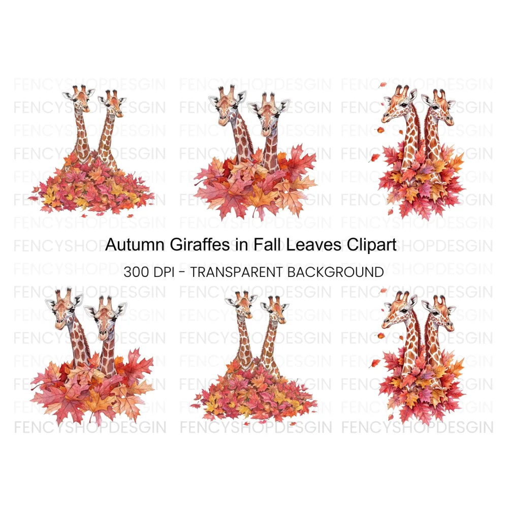 Autumn Giraffe Clipart Bundle