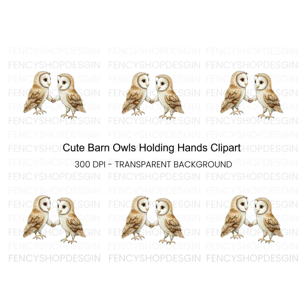 Cute Barn Owls Holding Hands Clipart Bundle
