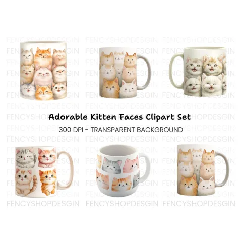 Cute Kitten Faces Clipart Bundle