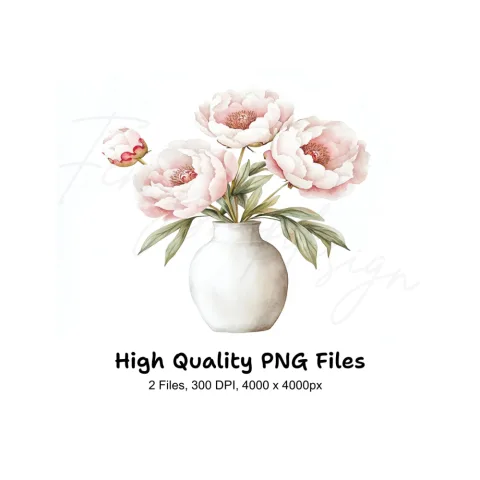Elegant Pink Peony Bouquet Clipart Bundle