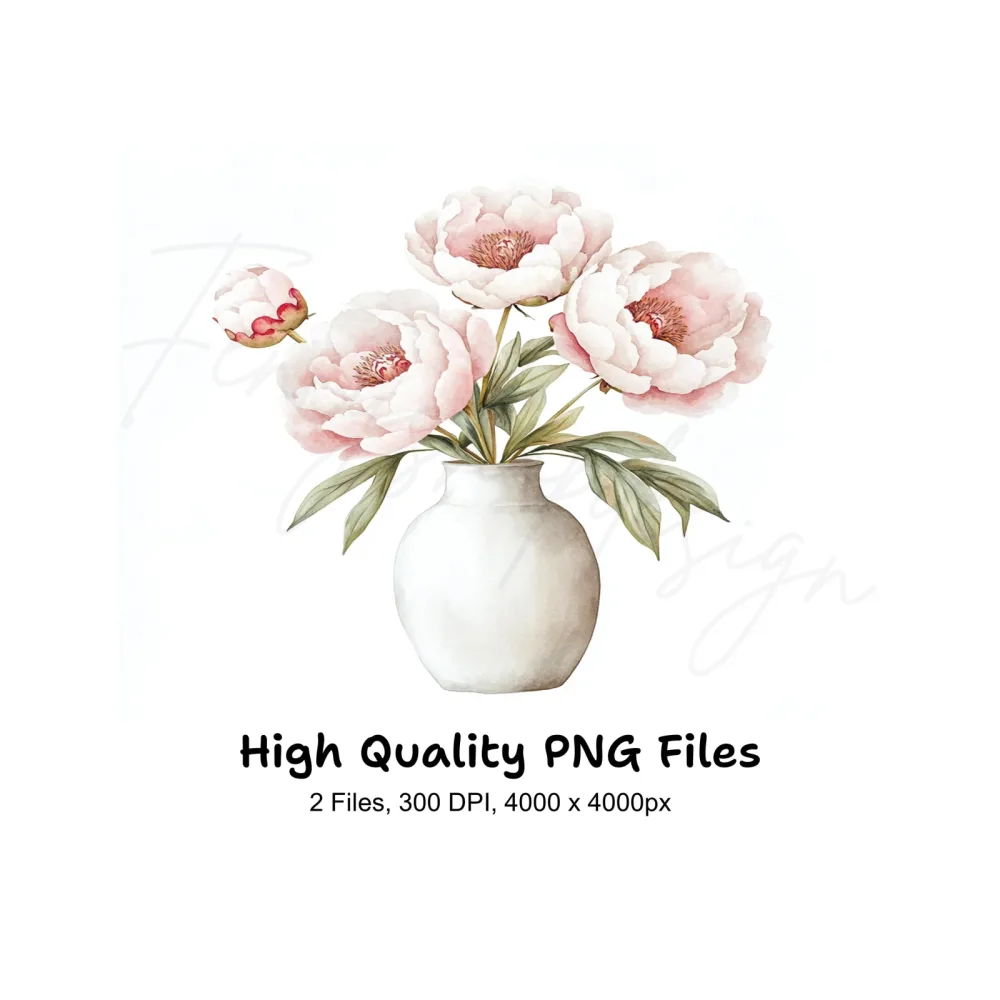 Elegant Pink Peony Bouquet Clipart Bundle