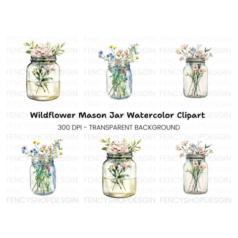 Wildflower Mason Jar Clipart Bundle