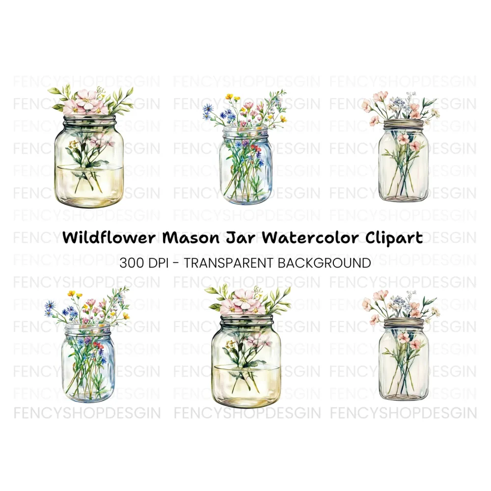 Wildflower Mason Jar Clipart Bundle