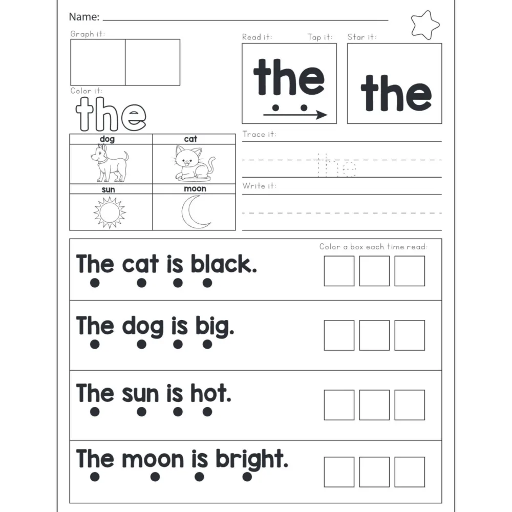 Science of Reading Sight Words Fluency Worksheets