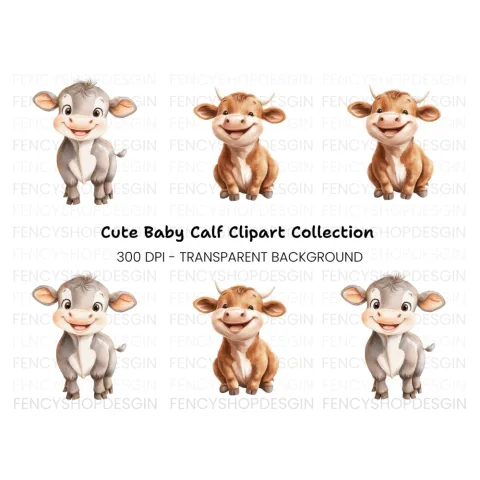 Charming Cartoon Calf Clipart Bundle