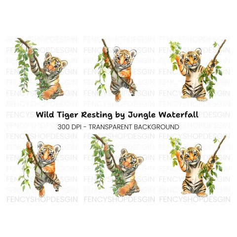 Adorable Baby Tigers Playing Clipart Bundle