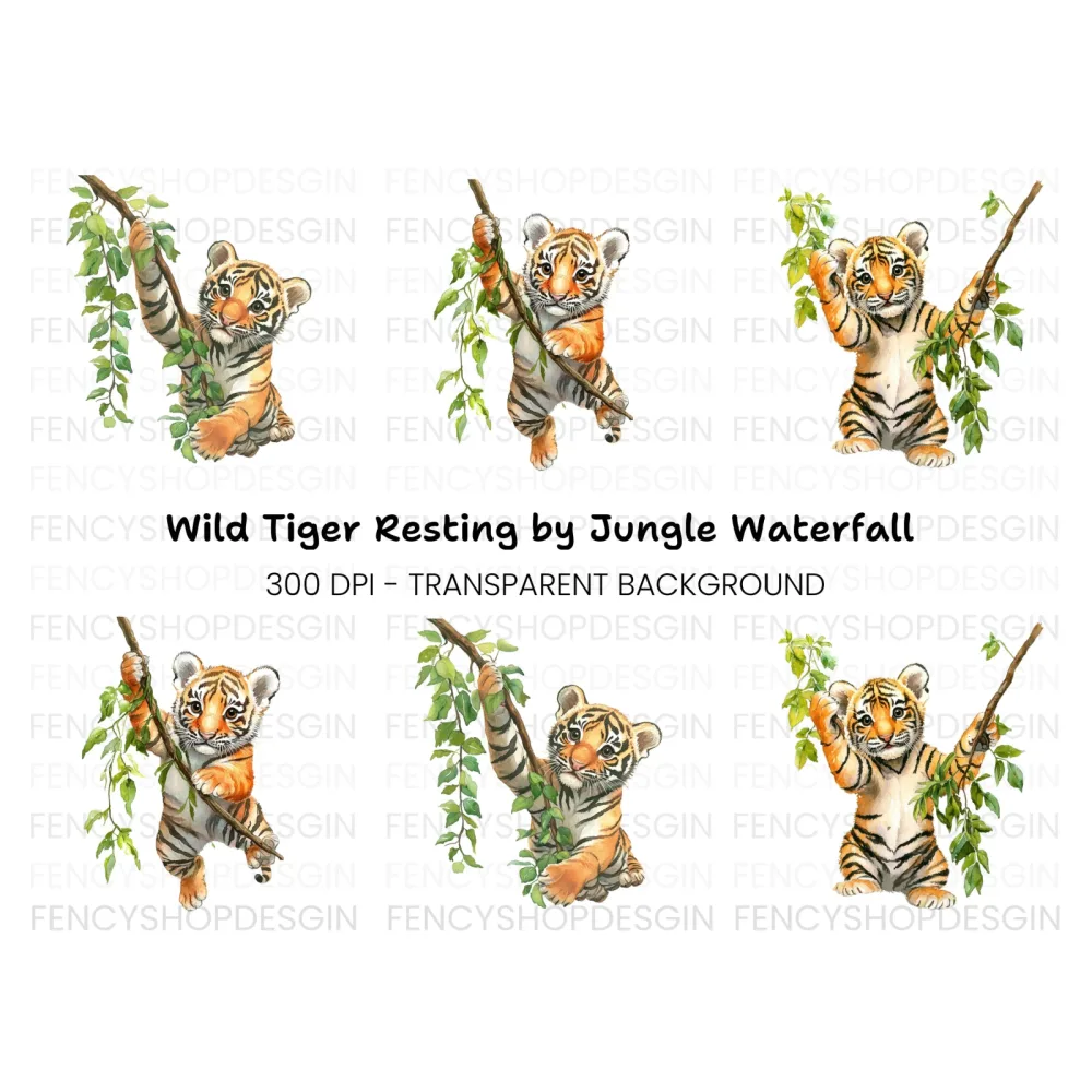 Adorable Baby Tigers Playing Clipart Bundle