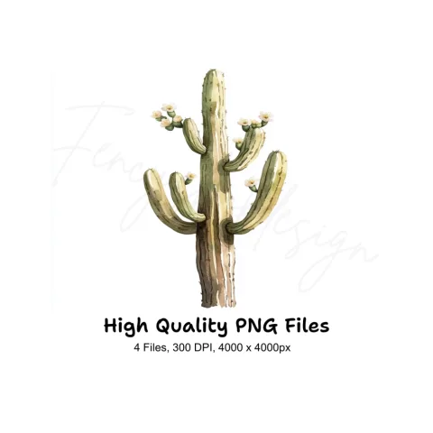 Flowering Saguaro Cactus Clipart Bundle