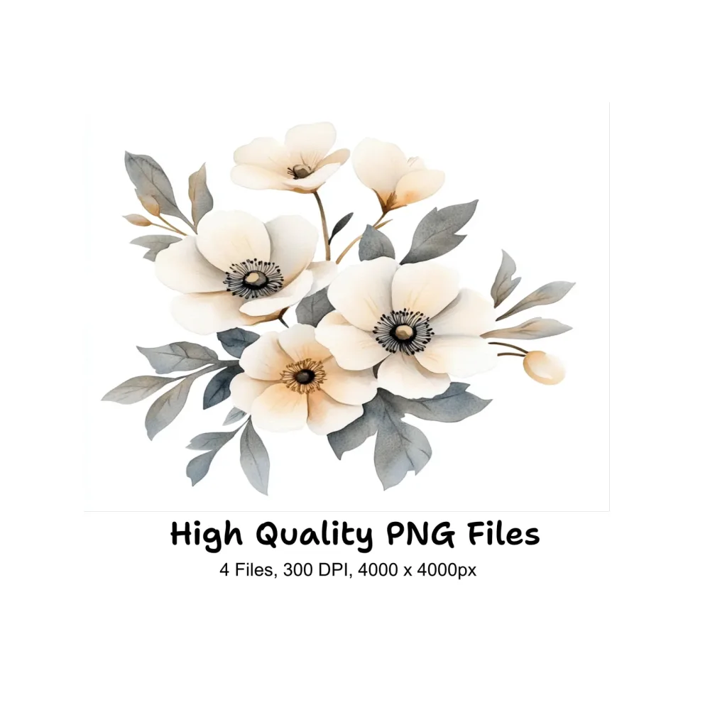 Elegant White Floral Clipart Bundle
