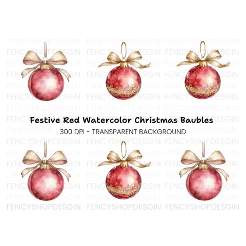 Red Christmas Baubles Clipart Bundle