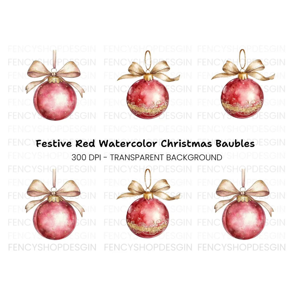 Red Christmas Baubles Clipart Bundle