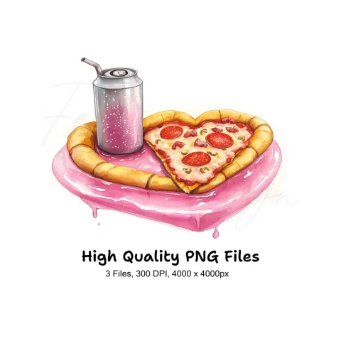 Heart Pizza and Soda Can Clipart Bundle