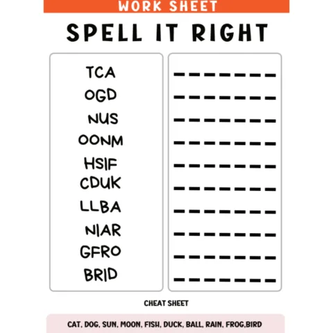 Spell It Right Picture Spelling Worksheets