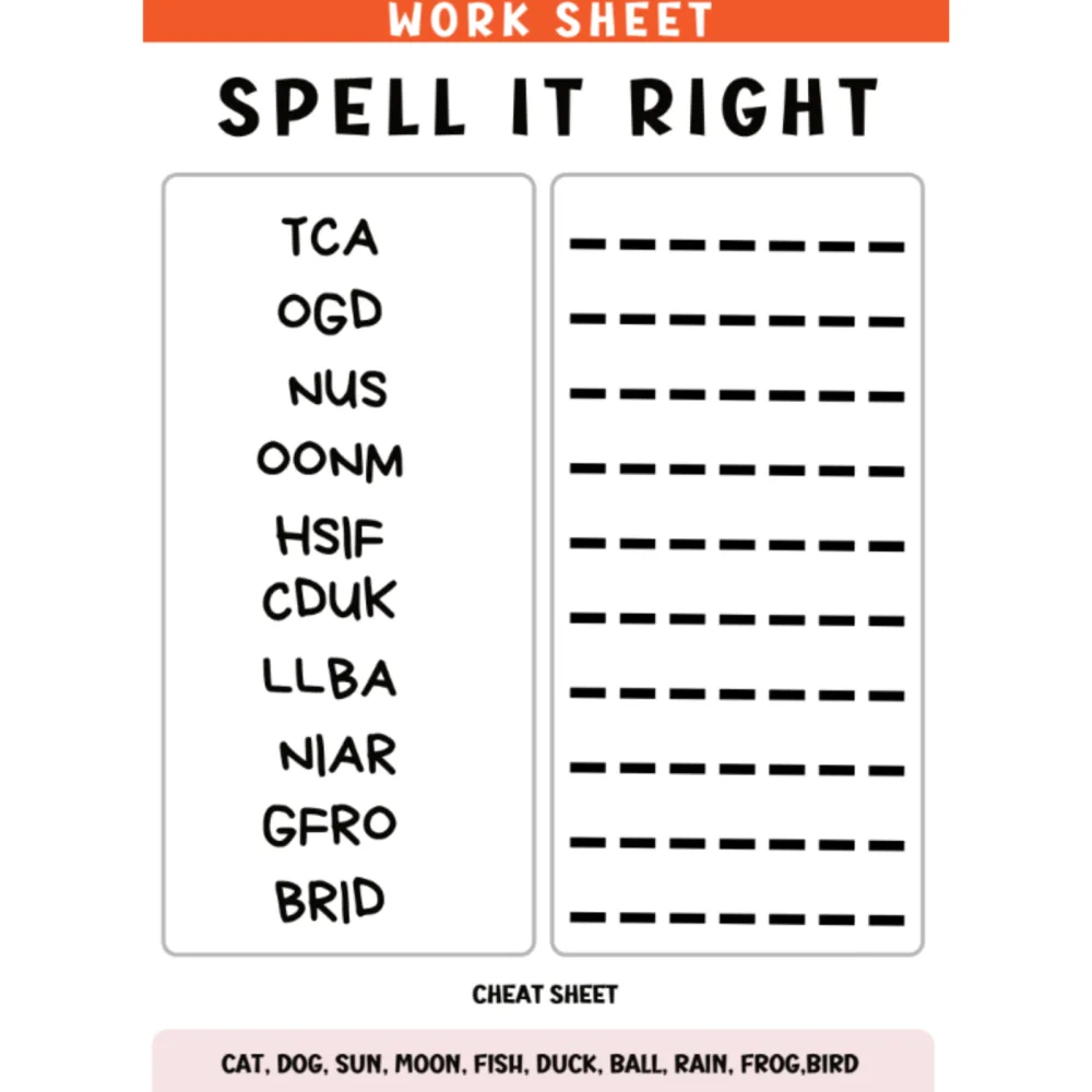 Spell It Right Picture Spelling Worksheets
