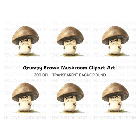 Angry Brown Mushroom Clipart Bundle