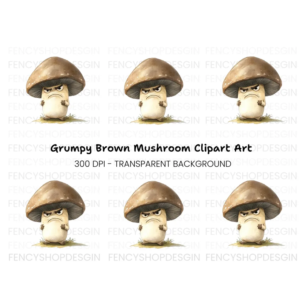 Angry Brown Mushroom Clipart Bundle