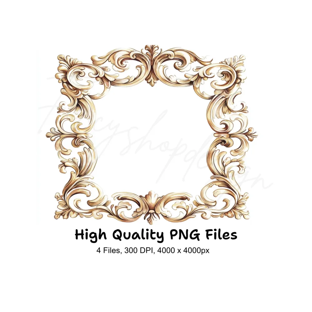 Elegant Gold Baroque Frames Clipart Bundle