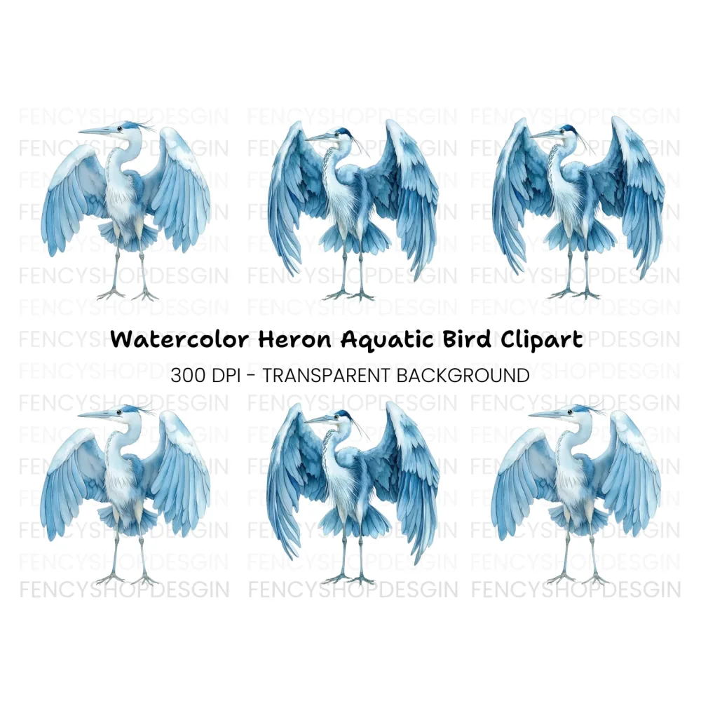 Graceful Heron Open Wings Clipart Bundle