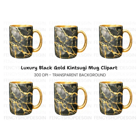 Kintsugi Gold Cracked Black Clipart Bundle