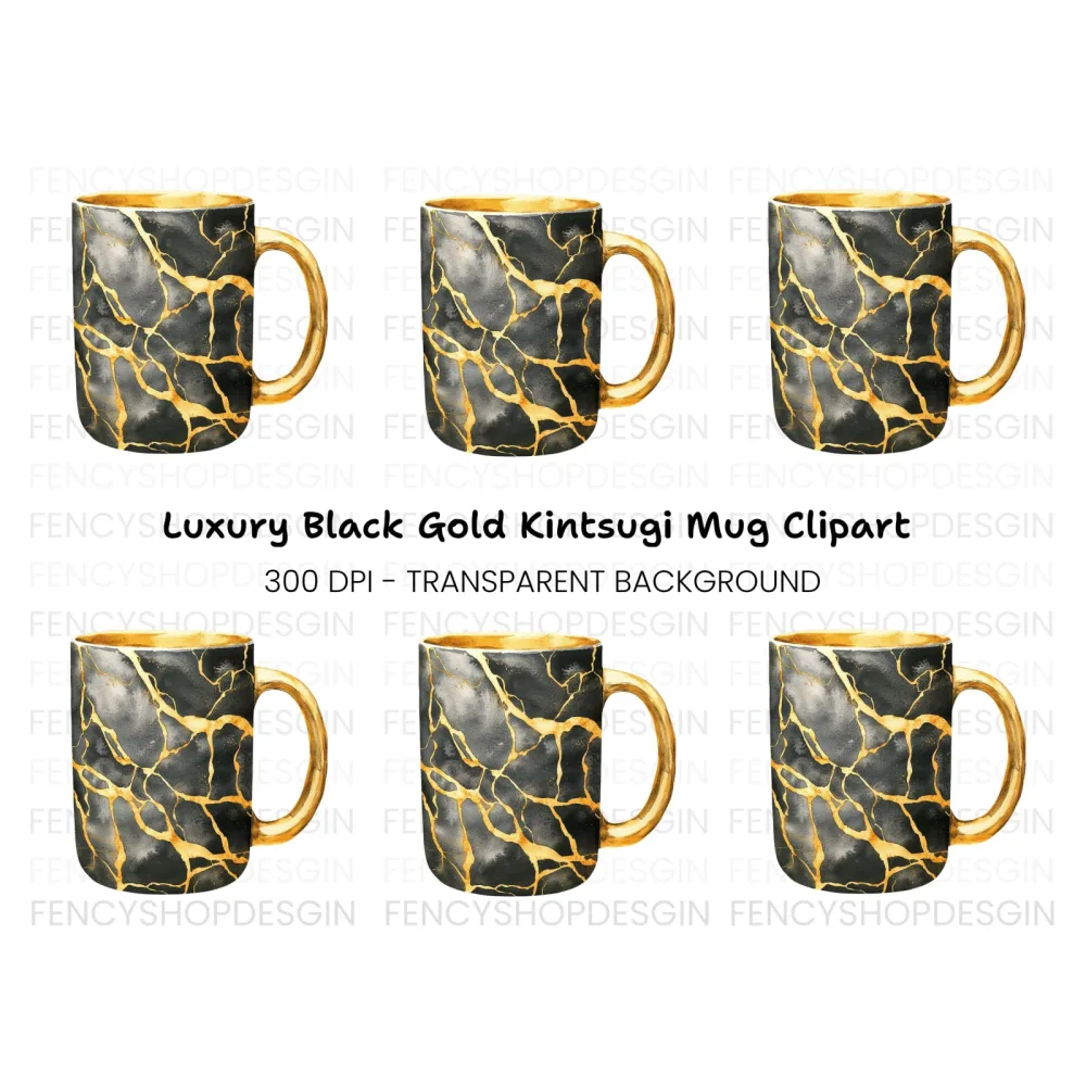 Kintsugi Gold Cracked Black Clipart Bundle