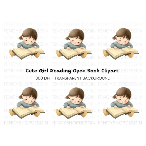 Cute Girl Reading Book Clipart Bundle