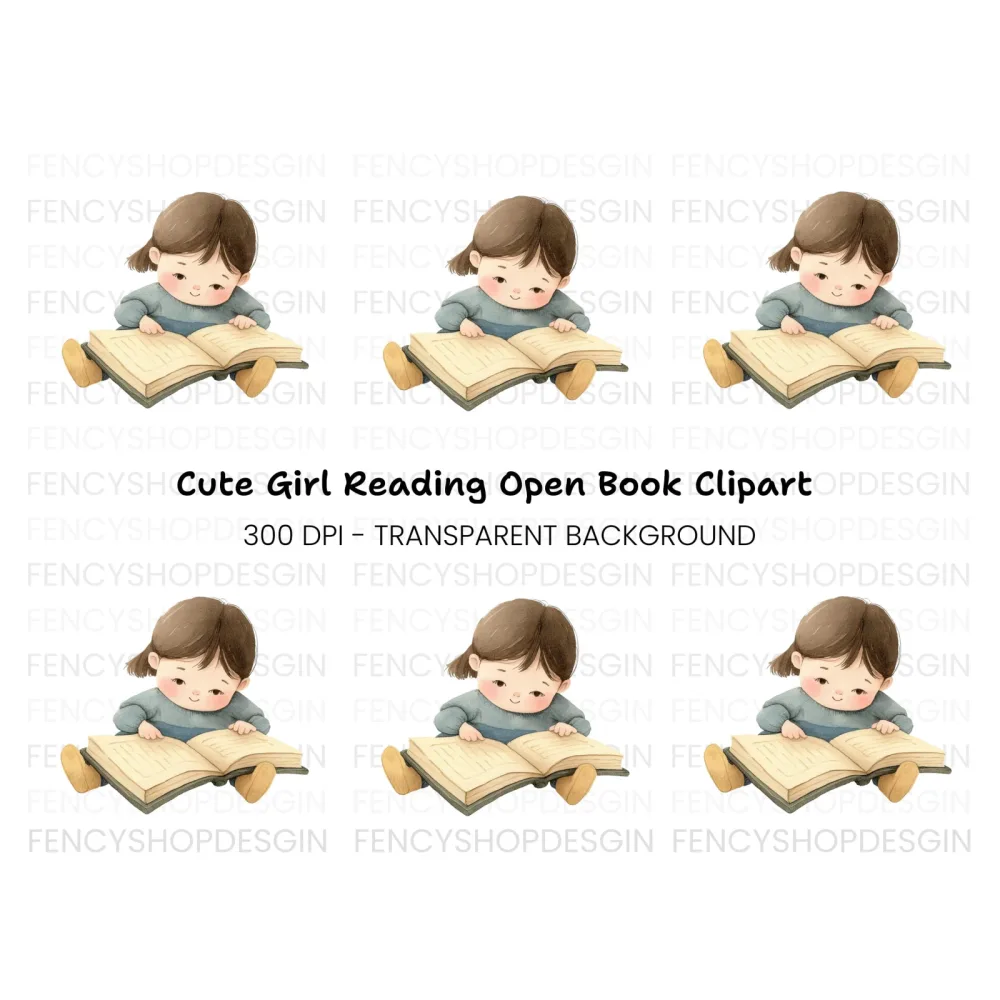 Cute Girl Reading Book Clipart Bundle