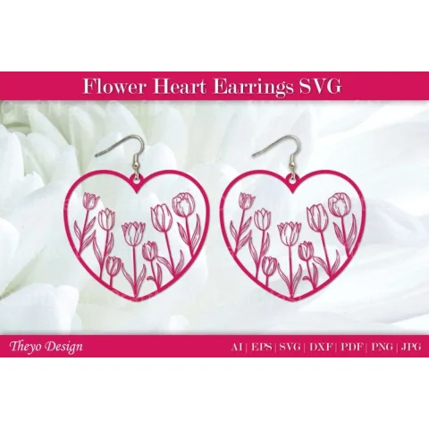 Flower Heart Earrings SVG Bundle