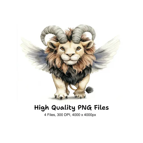 Fantasy Lion with Horns and Wings Clipart Bundle
