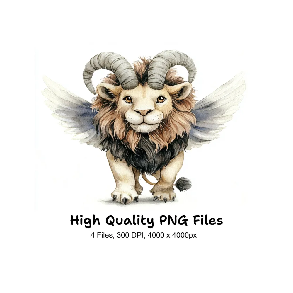 Fantasy Lion with Horns and Wings Clipart Bundle