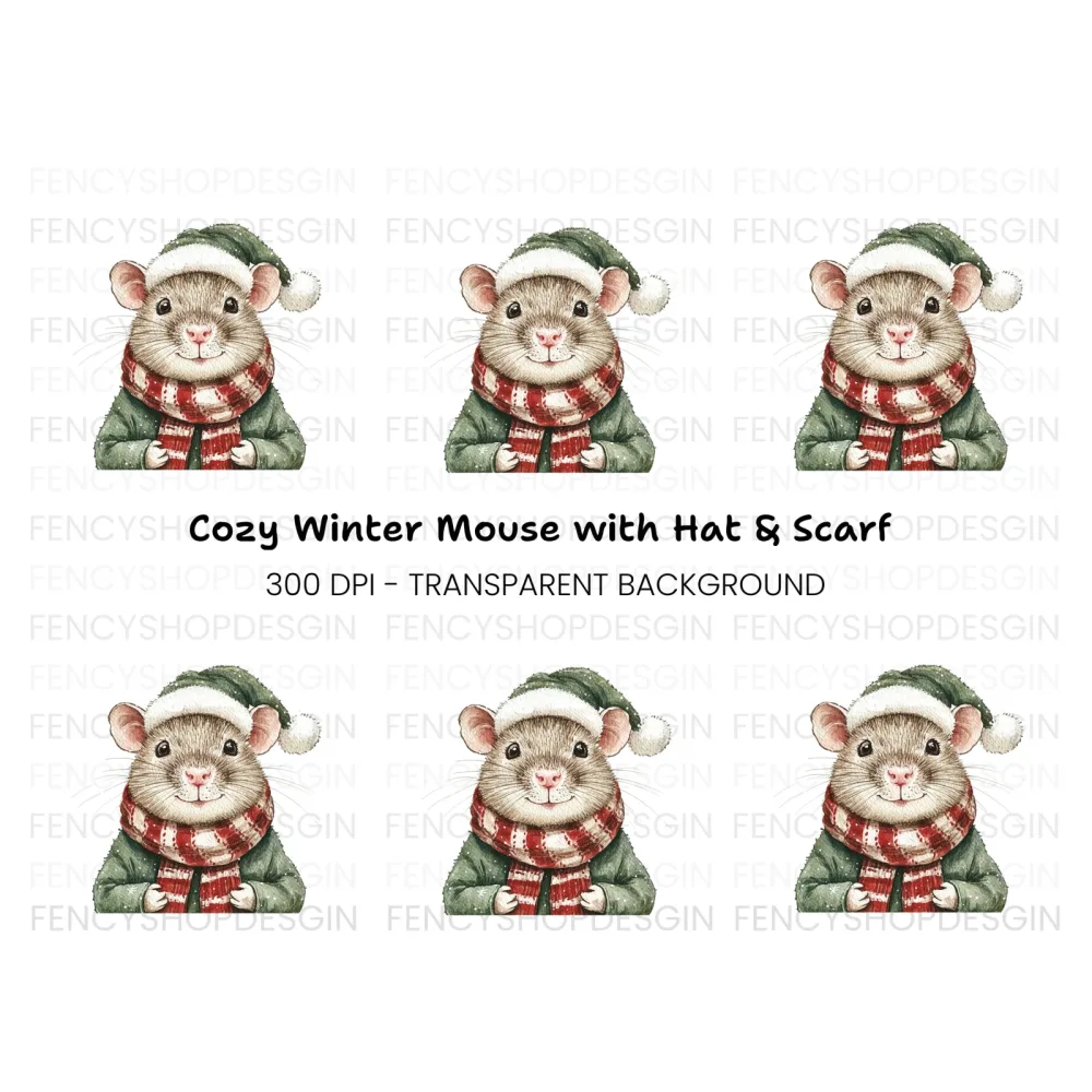 Cute Christmas Mouse Clipart Bundle