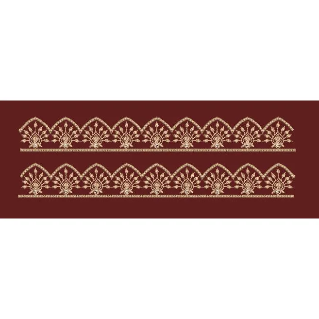 Maroon Peacock Fan Double Border Maroon & Golden Beige Embroidery Design