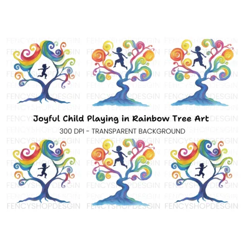 Colorful Swirl Trees Silhouettes Clipart Bundle