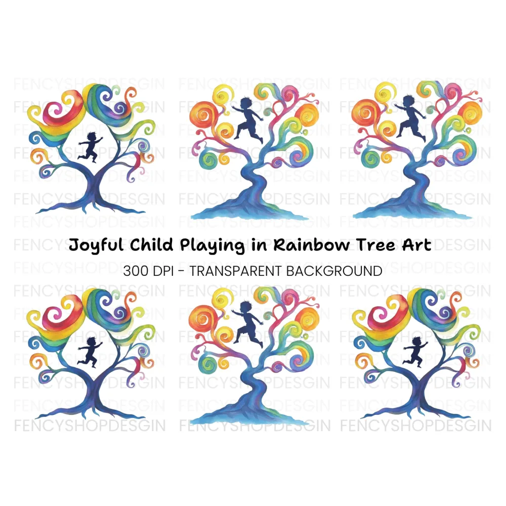 Colorful Swirl Trees Silhouettes Clipart Bundle