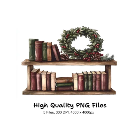 Festive Winter Bookshelf Clipart Bundle