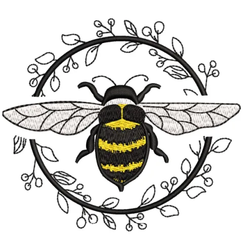 Bee With Flower Embroidery Design
