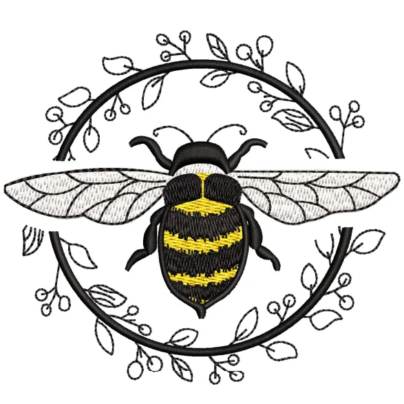 Bee With Flower Embroidery Design