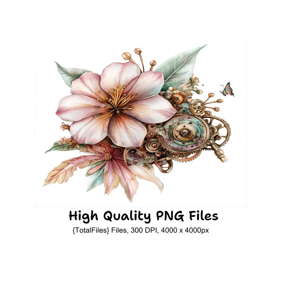 Steampunk Floral Clipart Bundle