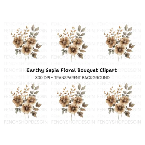 Elegant Brown Floral Arrangement Clipart Bundle
